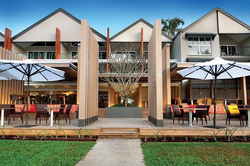 Restaurantterasse, Castaway Resort, Mission Beach, Australien Rundreise