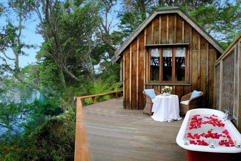 Terrasse, Takou River Lodge, Kerikeri, Neuseeland Reise