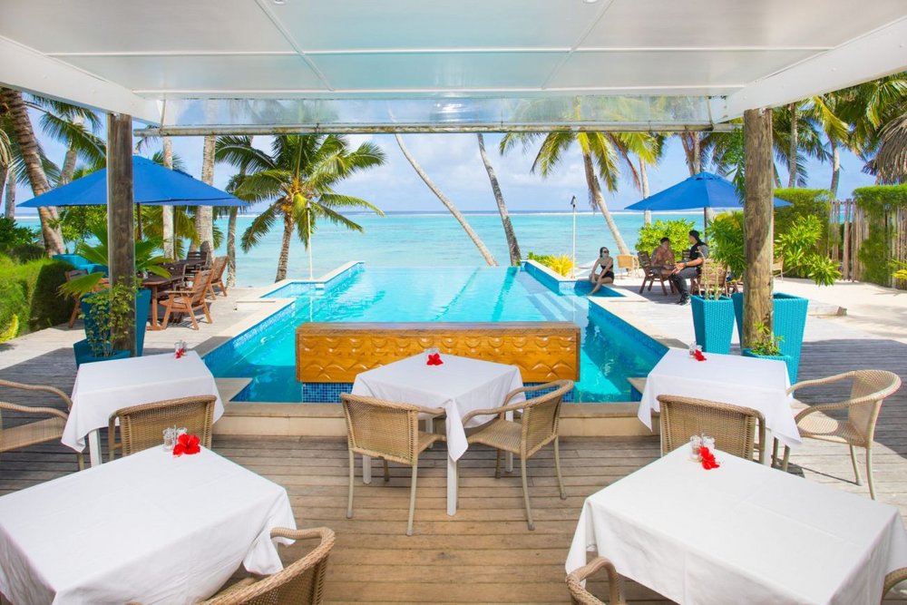 Restaurant am Pool, Little Polynesian Resort, Cook Islands, Südsee Reise