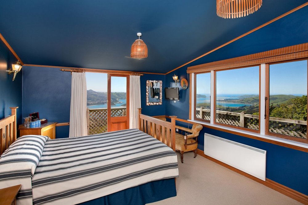 Blaues Lodge Zimmer, Larnach Castle & Gardens, Dunedin, Neuseeland Reise