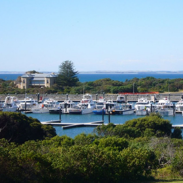Blick zum Hafen, Harbour View Hotel, Robe, Australien Rundreise