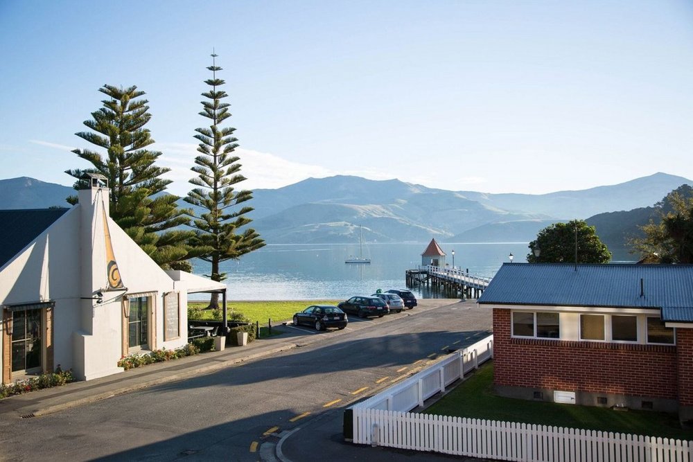 Blick auf den See, Akaroa Criterion Motel, Neuseeland Reise