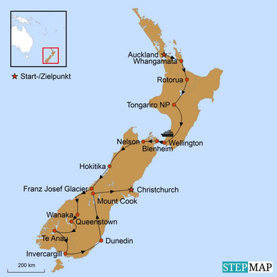Reiseverlauf Neuseeland Mietwagenrundreise