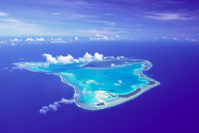 Aiutaki aus der Vogelperspektive, Cook Islands, Neuseeland Südsee Reise