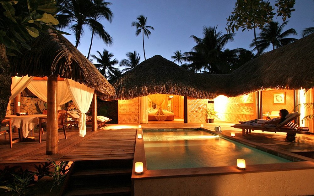 Bungalow an Land mit Pool, Le Taha'a Island Resort & Spa, Französisch Polynesien, Südsee Reise