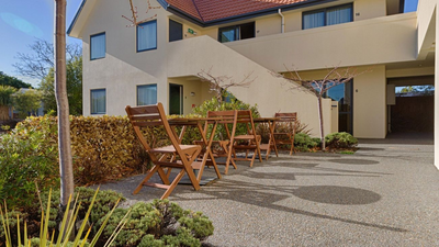 Sonnige Terasse, Bella Vista Motel Kaikoura, Neuseeland Reise
