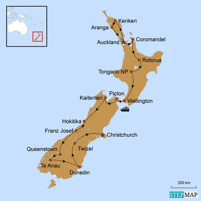 Neuseeland Mietwagen Rundreise, Neuseeland Selfdrive: Alle Höhepunkte im Land der langen weißen Wolke, Karte