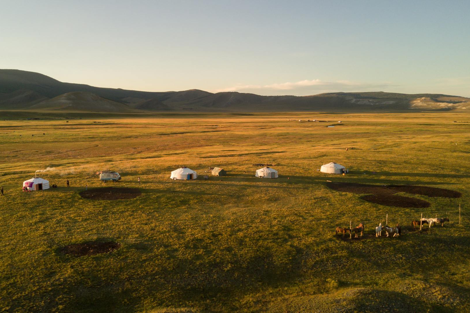 Gercamp, Steppe, Sonnenuntergang, Mongolei Reise