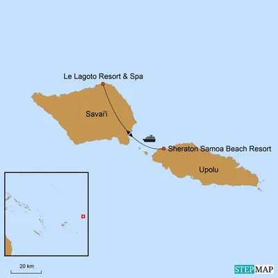 Karte mit Reiseverlauf, Samoa Reise, Upolu und Savaii, Südsee