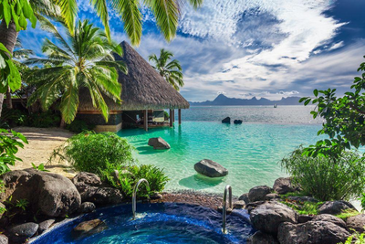 Pool im Intercontinental Resort Tahiti, Französisch Polynesien, Südsee Insel Hopping